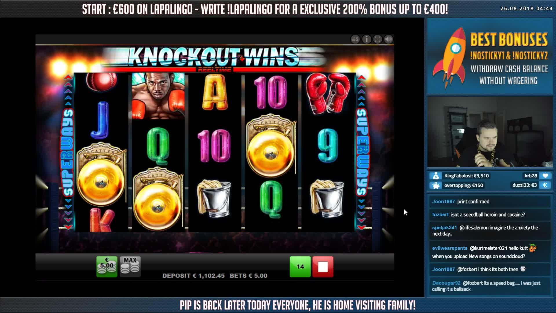 500% casino match bonus at Royal Panda Casino